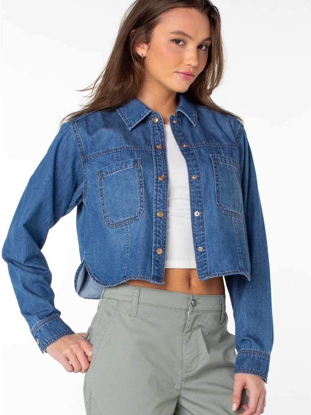 Celebrity Pink Women’s HI Low Button Down Denim Top